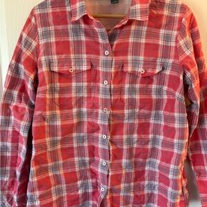 Eddie Bauer Coral Plaid Button-Up Shirt